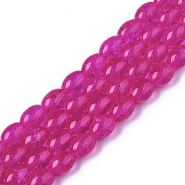 Honeyhandy Transparent Crackle Glass Beads Strands, Oval, Fuchsia, 8x5.5~6mm, Hole: 1mm, about 100pcs/strand, 31.4 inch