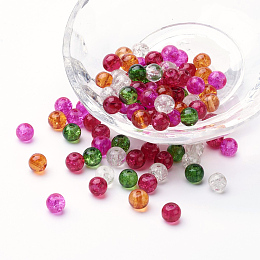 Honeyhandy Baking Painted Crackle Glass Beads, Christmas Mix, Round, Mixed Color, 6~6.5x5.5~6mm, Hole: 1mm, about 200pcs/bag