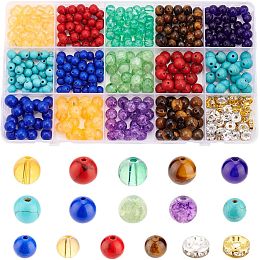 Arricraft About 460 Pcs Bead Jewelry Making Set, 16 Styles Synthetic Turquoise Lapis Lazuli Yellow Tiger Eye Gemstone Beads Glass Round Beads Spacer Beads Making for Bracelet Necklace Jewelry Sets