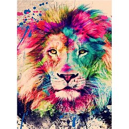 Honeyhandy 5D DIY Diamond Painting Animals Canvas Kits, with Resin Rhinestones, Diamond Sticky Pen, Tray Plate and Glue Clay, Lion Pattern, 30x20x0.02cm