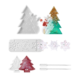 ARRICRAFT Christmas Theme DIY Display Silicone Molds, and Plastic Pipettes, for Jewelry Making, White, 200x163x18mm