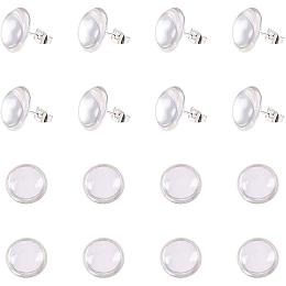 PH PandaHall 50 pcs 12mm Brass Flat Round Stud Earring Cabochon Setting Post Cup with 50pcs 12mm Clear Glass Cabochons for Earring DIY Jewelry Craft Making, Silver