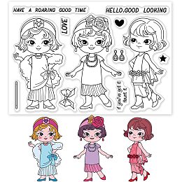 GLOBLELAND Fashion Woman Clear Stamp Vintage Dress and Fashion Jewelry Transparent Silicone Stamp Positive Words Stamp for Scrapbook Journal Card Making