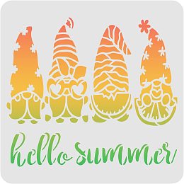 FINGERINSPIRE Hello Summer Stencil 11.8x11.8 inch Summer Theme Stencil Summer Watermelon Drawing Stencil Reusable Small Dwarf Stencil for Painting on Wood Tile Paper Fabric Floor Wall