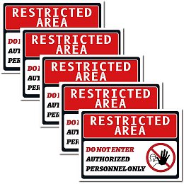 CREATCABIN 5pcs Warning Restricted Area Authorized Personnel Only Do Not Enter Sign 10" x 7" Vinyl Warning Stickers Self Adhesive Decal UV Protected Waterproof for Office Area Backstage Restaurant