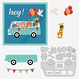 BENECREAT 4.8x4 Inch Animal Bus Pattern Cutting Dies Hey Bird Balloon Bus Party Theme Carbon Steel Embossing Stencil for Card Making Scrapbooking Paper Craft(0.8mm Thick)