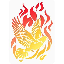 FINGERINSPIREE Fire Pigeon Stencil for Painting 11.7x8.3 inch Hollow Out Holy Spirit Pigeon Drawing Stencil Reusable Plastic Animal Fire Stencil Template for Painting on Wall, Photo Album, Paper