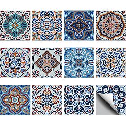 CHGCRAFT 36PCS Bohemia Peel and Stick Tile Stickers 4x4 inch Wall Stickers Waterproof Detachable PVC Wall Tile Stickers Vintage Decorative Stickers for Kitchen Washroom Bedroom Wall Table Office