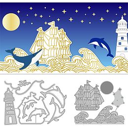 GLOBLELAND 12 Pcs Sea Ship Whale Metal Cutting Dies and Hot Foil Plate Sea Ship Whale Metal Die Cuts Embossing Stencils for DIY Scrapbooking Paper Cards Decor Embossing Foil Handmade Craft