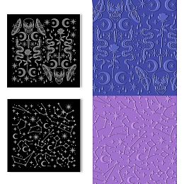 BENECREAT 2PCS Acrylic Clay Textured Mats, 12 Constellations & Skeleton Square Clay Texture Plate Sheets for DIY Crafts & Jewelry Making, 4x4 Inch