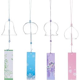 BENECREAT 4Pcs 4 Colors Japanese Wind Chimes, Handmade Glass Wind Bells Pendant for Home Garden Wedding Indoor Outdoor Decoration, About 16" Long