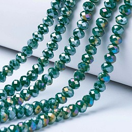 Honeyhandy Electroplate Glass Beads Strands, Opaque Solid Color, AB Color Plated, Faceted, Rondelle, Dark Green, 2.3~2.7x2mm, Hole: 0.4mm, about 150~170pcs/strand, 11 inch(27.5cm)