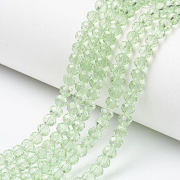 Honeyhandy Glass Beads Strands, Faceted, Rondelle, Pale Green, 3.5~3.8x3mm, Hole: 0.4mm, about 113~115pcs/strand, 32~33cm