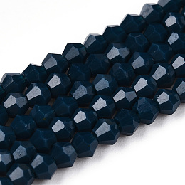 Opaque Solid Color Imitation Jade Glass Beads Strands, Faceted, Bicone, Prussian Blue, 2.9~3.3x3mm, Hole: 0.7mm,  about 113~115pcs/strand, 14.04~14.235 inch(36~36.5cm)