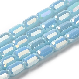 Electroplate Glass Beads Strands, Faceted, AB Color, Column, Light Sky Blue, 3x5mm, Hole: 1mm, about 79pcs/strand, 16.5 inch(42cm)