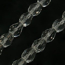 Honeyhandy Glass Beads Strands, Faceted, Drop, Clear, 12x8mm, Hole: 1mm, about 56~58pcs/strand, 25~27 inch