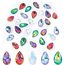 AHANDMAKER 36 Pcs Faceted Teardrop Glass Beads, 6 Colors 16.5x28mm Teardrop Crystal Glass Beads Top Drilled Drop Spacer Beads for DIY Craft Necklace Bracelet Earring Jewelry Making, Hole: 1.6mm