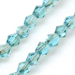 Honeyhandy Electroplate Glass Beads Strands, Half Golden Plated, Faceted, Bicone, Cyan, 3x3mm, Hole: 1mm, about 128~135pcs/strand, 13.8 inch