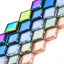 Arricraft Electroplate Glass Beads Strands, Rhombus, Mixed Color, 8.5x9x4mm, Hole: 0.9mm, about 43pcs/strand, 24.61 inch(62.5cm)