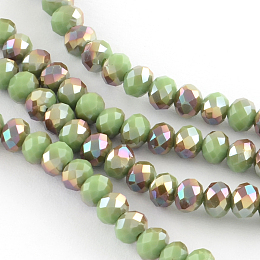 Honeyhandy Electroplate Glass Faceted Rondelle Bead Strands, Half Rainbow Plated, Pale Green, 6x4mm, Hole: 1mm, about 87~90pcs/strand, 15.7 inch