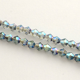 Arricraft Electroplate Glass Bead Strands, Rainbow Plated, Faceted Bicone, MediumSeaGreen, 4x4.5mm, Hole: 1mm; about 104pcs/strand, 18"