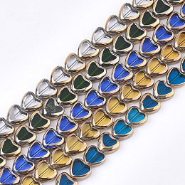 Honeyhandy Electroplate Glass Beads Strands, Edge Plated, Heart, Mixed Color, 10x10x4mm, Hole: 1mm, about 30pcs/strand, 11.4 inch