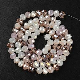 Honeyhandy Electroplate Glass Beads Strands, Faceted, Rondelle, Sandy Brown, 5.5~6x5mm, Hole: 1mm, about 90~92pcs/strand, 16.54 inch~16.93 inch(42~43cm)