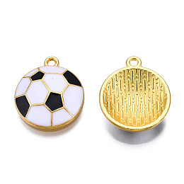 Honeyhandy Rack Plating Eco-Friendly Alloy Enamel Pendants, Cadmium Free & Lead Free, Golden, Football, White, Black, 21x18x4mm, Hole: 1.5mm