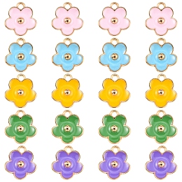 Honeyhandy 20Pcs 5 Colors Light Gold Plated Alloy Enamel Pendants, Flower, Mixed Color, 13x11.5x3mm, Hole: 1.6mm, 4pcs/color