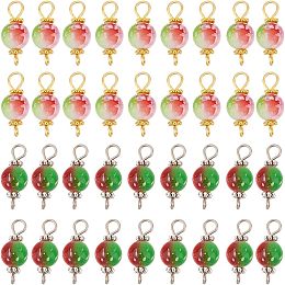 Arricraft 100 Pcs Resin Connector Charms, 2 Colors Round Spray Painted Links Charms with Two Iron Loops Red & Green Connectoers Pendants for Jewelry Earring Making