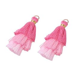 NBEADS 20 Pcs Pink Polyester Tassel Pendants, Tri-Layered Tassels with Gold Jump Ring for DIY Projects, Jewelry Making, Decoration, Bookmarks