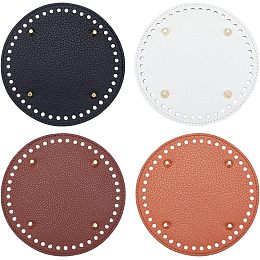 PandaHall Elite 4pcs Bag Bottom Base Pad 5.9" Crochet Bag Bottom 4 Colors PU Leather Bag Base with Holes Round Crochet Bags Nail Bottom for Crochet Handbag Purse Bucket Crossbody Bag Knitting, 5mm Hole