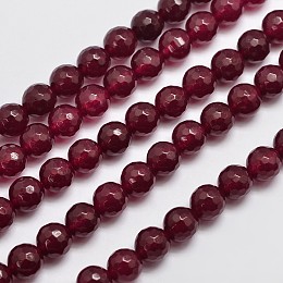 Honeyhandy Natural Malaysia Jade Bead Strands, Imitation Ruby, Round, Dyed, Faceted, Dark Red, 8mm, Hole: 1.0mm, about 46pcs/strand, 14.5 inch