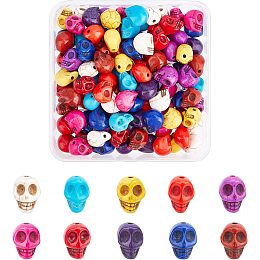 Arricraft 120 Pcs 10 Colors Halloween Skull Head Beads, Synthesis Turquoise Beads Spacer, Stone Loose Beads for Bracelet Necklace Jewelry DIY Craft Making