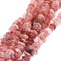Honeyhandy Natural Strawberry Quartz Beads Strands, Nuggets, 8~11x9~14x1.5~5mm, Hole: 0.8mm, about 74pcs/strand, 15.55''(39.5cm)