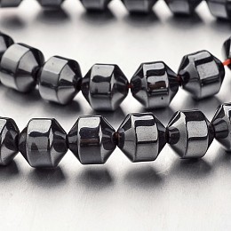 Honeyhandy Non-magnetic Synthetic Hematite Bead Strands, Bicone, Original Color, 6x6mm, Hole: 1mm, about 61pcs/strand, 15.7 inch