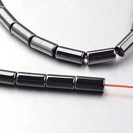 Honeyhandy Non-magnetic Synthetic Hematite Bead Strands, Tube, Original Color, 8x4mm, Hole: 1mm, about 51pcs/strand, 15.7 inch