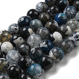 Faceted Natural Fire Crackle Agate Beads Strands, Round, Dyed & Heated, Black, 11.5mm, Hole: 1.6mm, about 31pcs/strand, 14.76''(37.5cm)