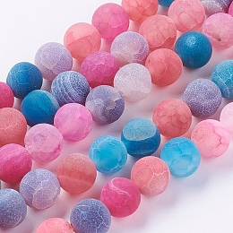 Honeyhandy Natural Weathered Agate Beads Strands, Dyed, Frosted, Round, Mixed Color, 10mm, Hole: 1mm, about 38pcs/strand, 15.35 inch