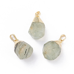 Honeyhandy Natural Prehnite Pendants, with Brass Bails, Faceted, Teardrop, Golden, 19~21x12~14x11~15mm, Hole: 5x3mm