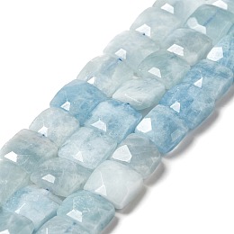 Honeyhandy Natural Aquamarine Beads Strands, Faceted, Square, 10x10x6mm, Hole: 1~1.2mm, about 19~20pcs/strand, 7.09~7.48 inch(18~19cm)