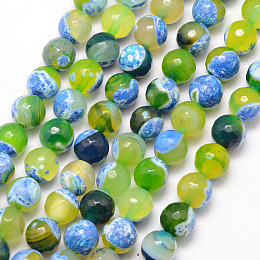 Honeyhandy Natural Fire Crackle Agate Bead Strands, Round, Grade A, Faceted, Dyed & Heated, Green Yellow, 8mm, Hole: 1mm, about 47pcs/strand, 15 inch