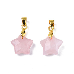 Honeyhandy Natural Rose Quartz Charms, with Golden Plated Brass Findings, Faceted Star, Star: 12x12.5x5.5mm, Hole: 3.5x4mm