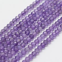 Honeyhandy Natural Amethyst Bead Strands, Faceted, Round, 3mm, Hole: 0.5mm, about 120~124pcs/strand, 12.8 inch(325mm)