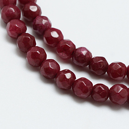 Honeyhandy Natural White Jade Bead Strands, Dyed, Faceted, Round, Dark Red, 4mm, Hole: 1mm, about 88~89pcs/strand, 14.37~14.57 inch(36.5~37cm)