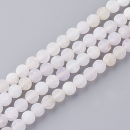 Honeyhandy Natural Fire Crackle Agate Bead Strands, Frosted, Dyed, Round, Floral White, 6mm, Hole: 1.5mm, about 63pcs/strand, 15.7 inch