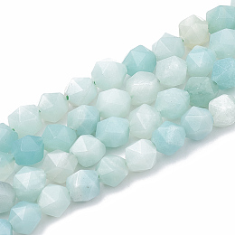 Honeyhandy Natural Amazonite Beads Strands, Star Cut Round Beads, Faceted, 10x9~10mm, Hole: 1mm, about 36~38pcs/strand, 14.2~14.6 inch