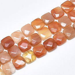 Honeyhandy Natural Carnelian Beads Strands, Faceted, Square, 12x12x4.5~5mm, Hole: 1mm, about 17pcs/strand, 8.0''