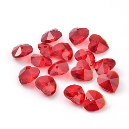 Honeyhandy Romantic Valentines Ideas Glass Charms, Faceted Heart Charm, Red, 10x10x5mm, Hole: 1mm