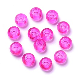 Honeyhandy Glass European Beads, Large Hole Beads, Rondelle, Magenta, 15x10mm, Hole: 5~6.4mm